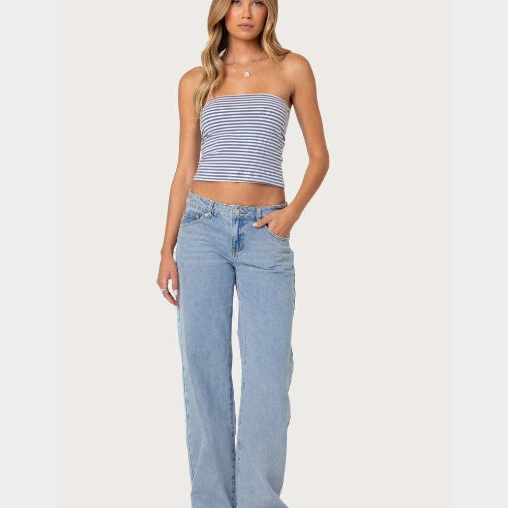 Edikted Sky Blue Wide Leg Jeans